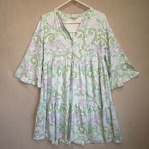 Mary Square Tiered Nylon Dress Sz L Cheetahs Lightweight Effortless Chic